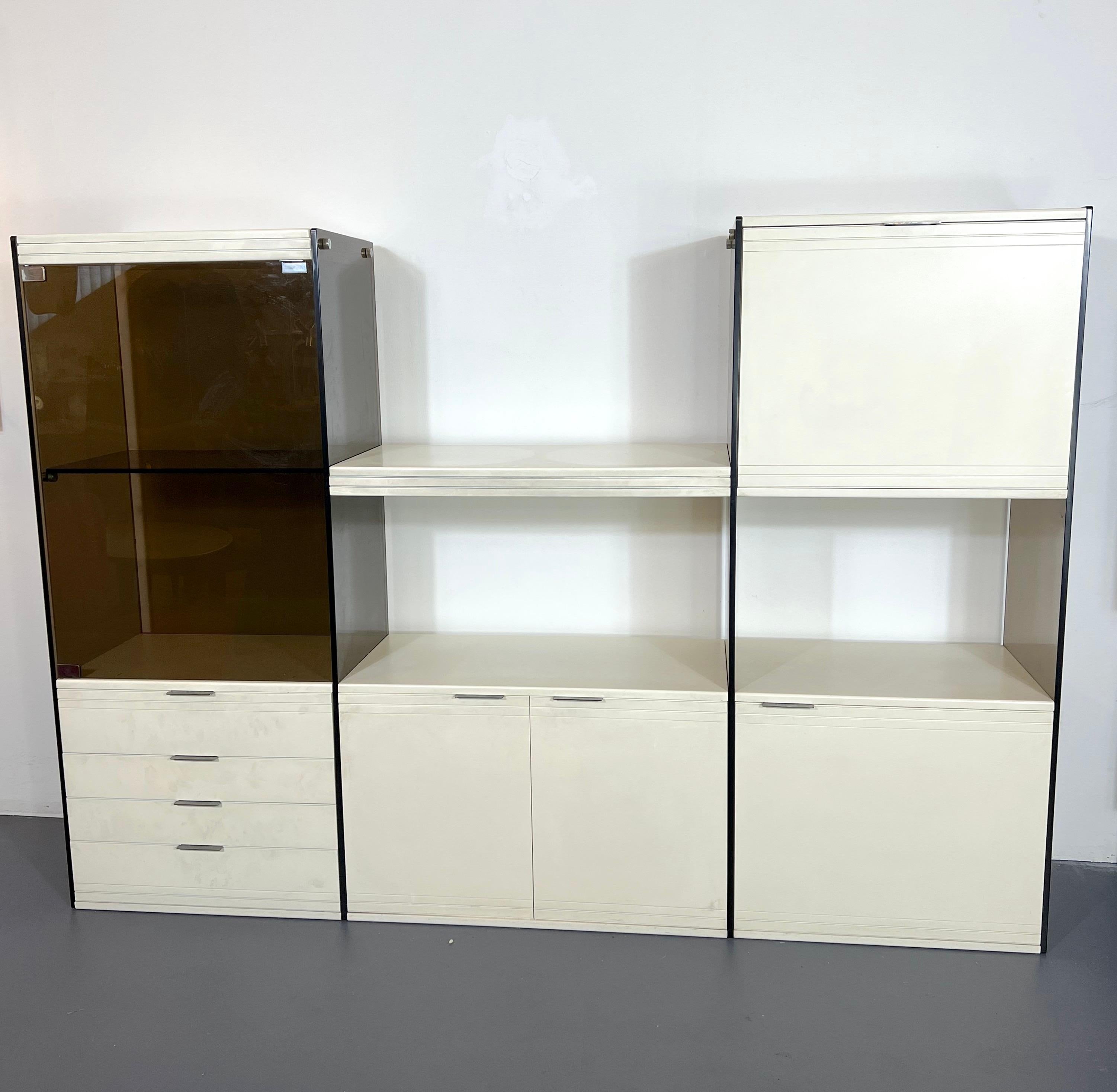 Italian Gallotti & Radice, Smoked Glass and Lacquered Wood Cabinet from 70s For Sale