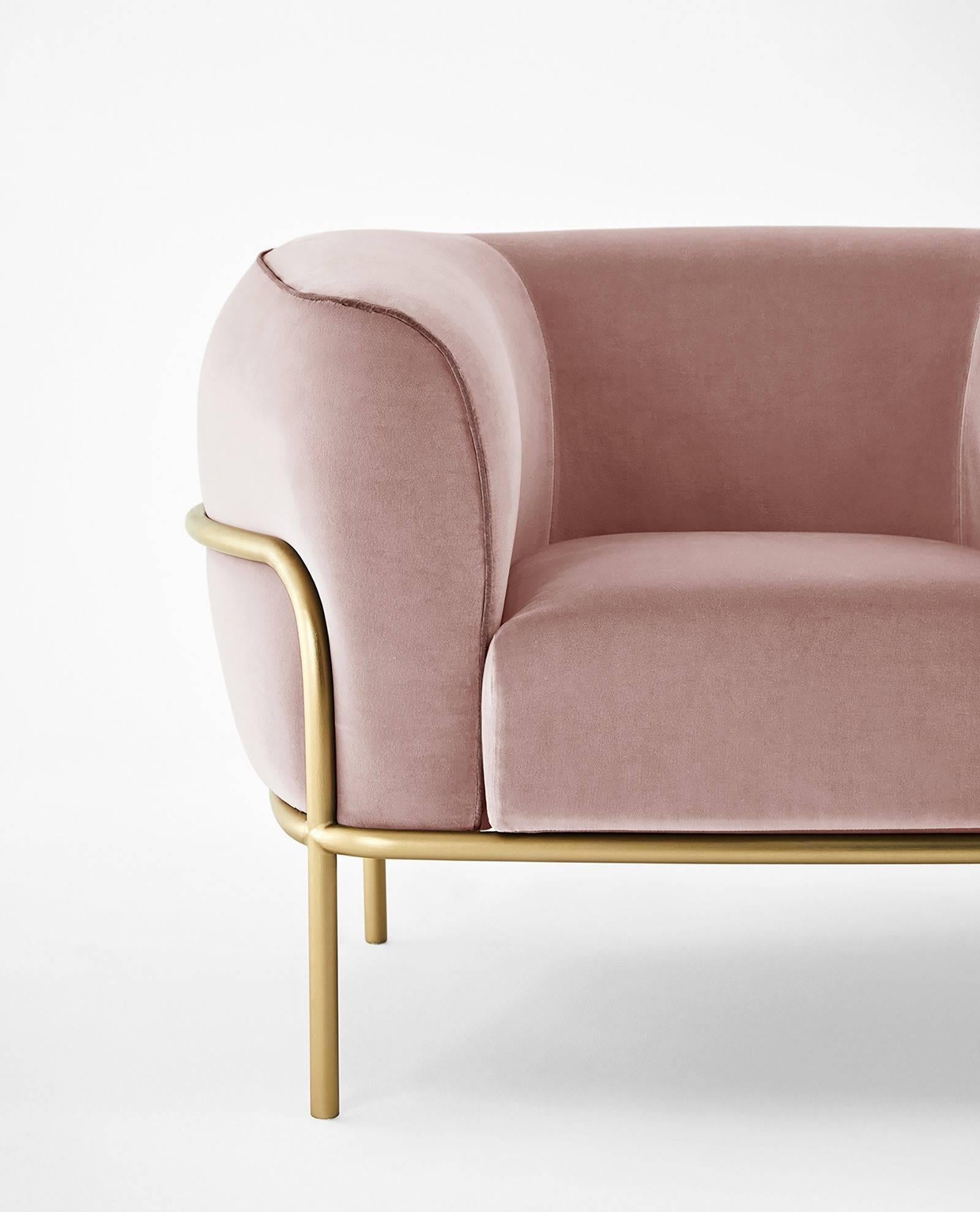 Modern Gallotti & Radice Sophie Armchair in Fabric, Leather or Velvet with Brass Detail For Sale
