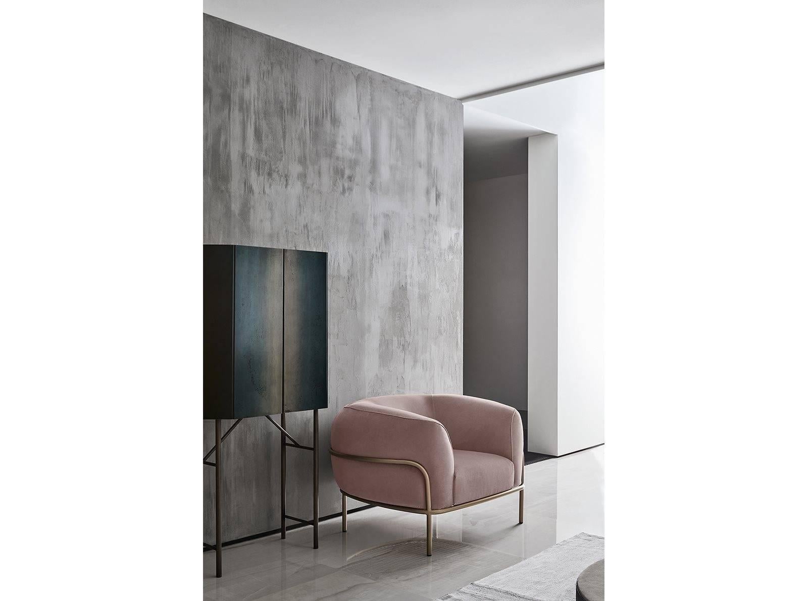 Italian Gallotti & Radice Sophie Armchair in Fabric, Leather or Velvet with Brass Detail For Sale