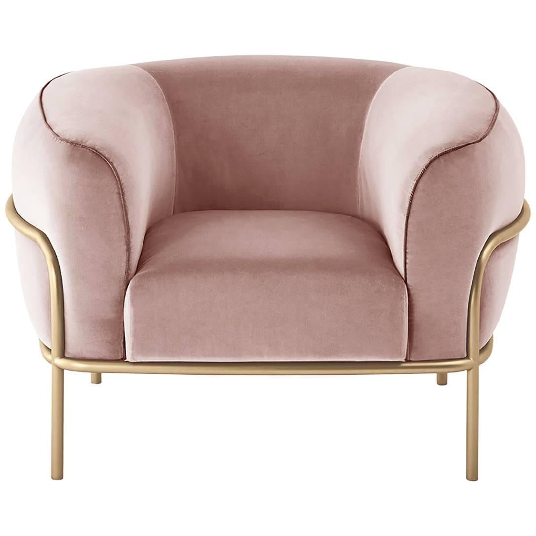 Gallotti & Radice Sophie Armchair in Fabric, Leather or Velvet with Brass Detail For Sale