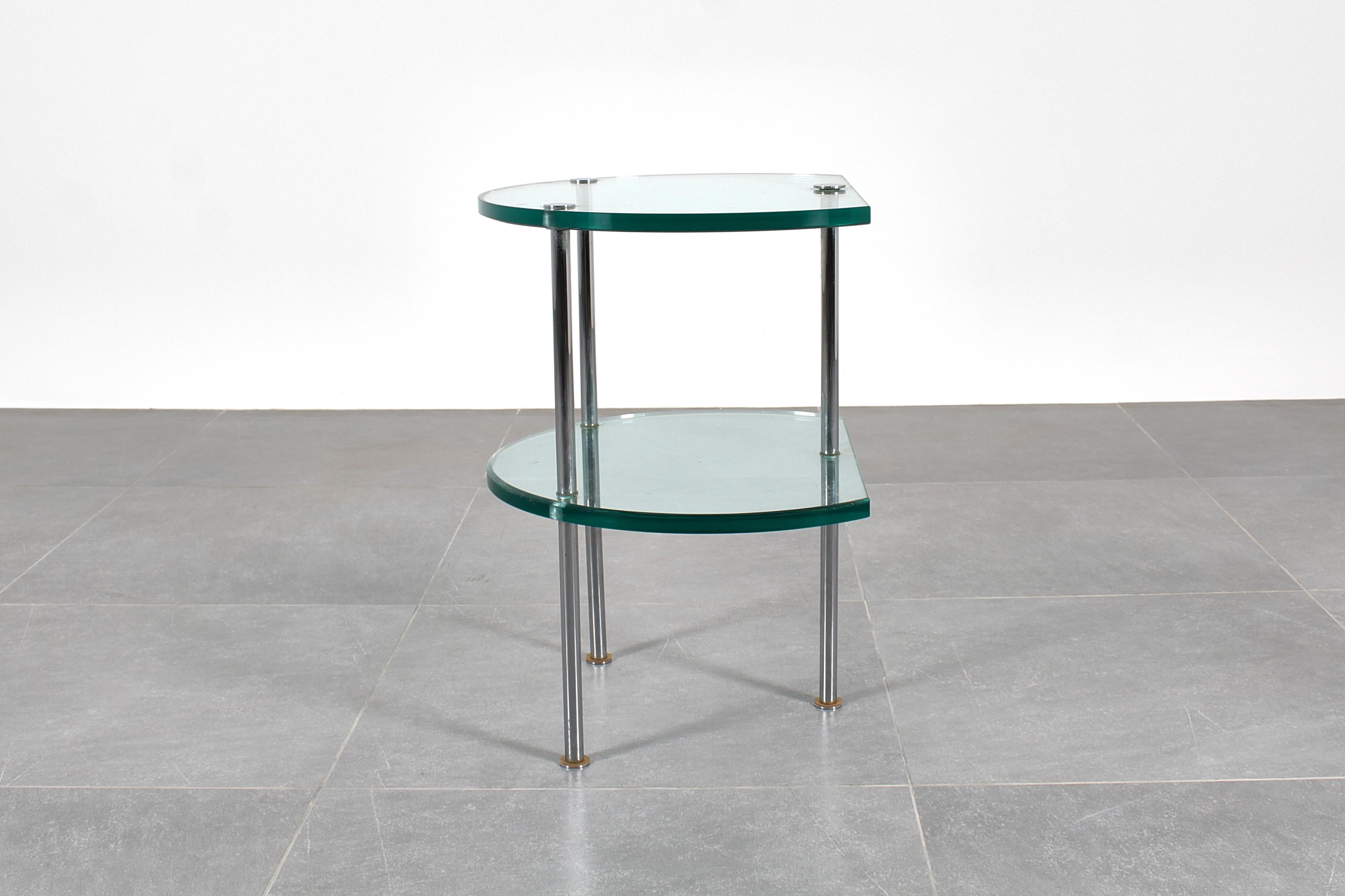 Mid-Century Modern Gallotti & Radice Style Double Shelf Thick Glass Side Table 60s Italy For Sale