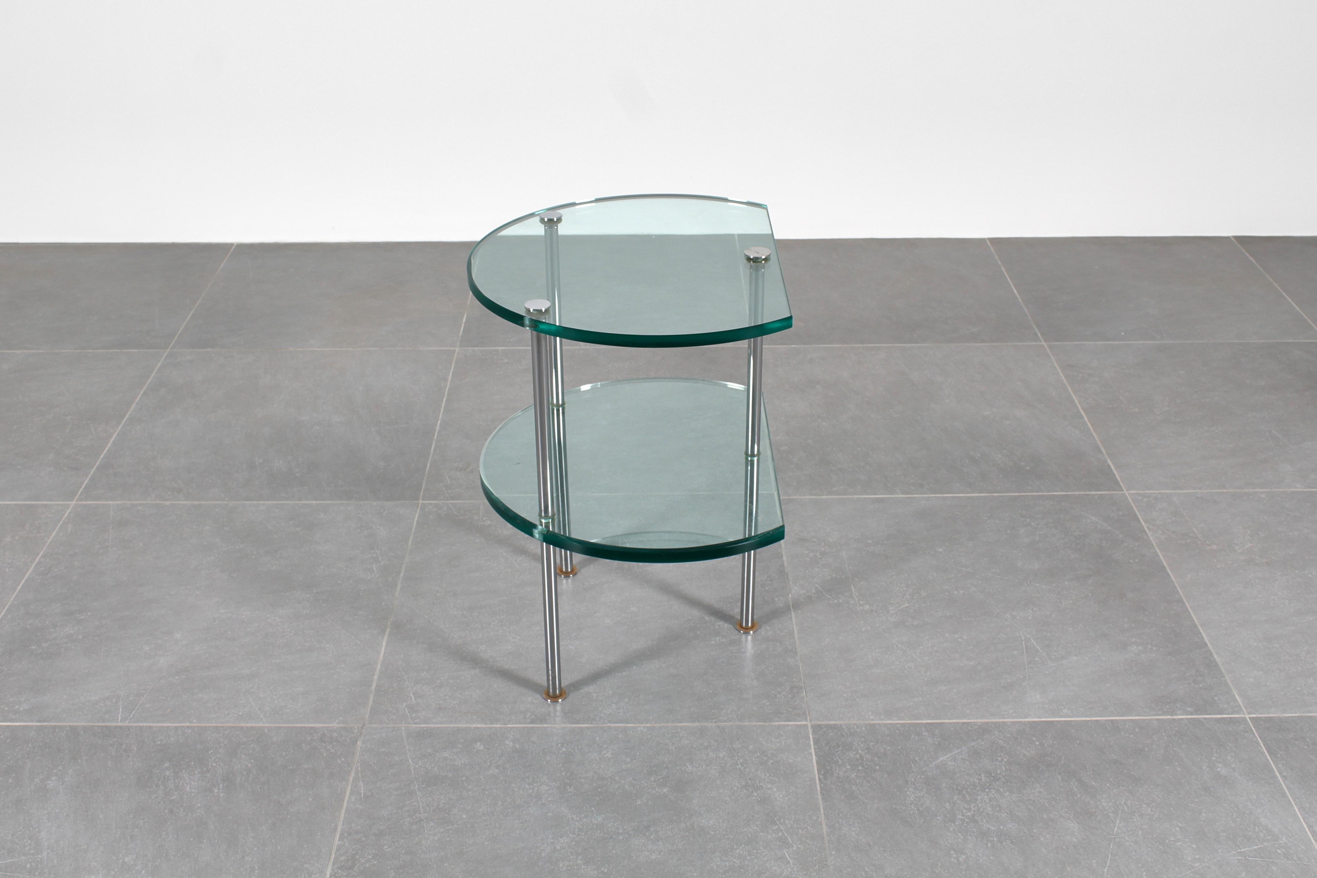 Italian Gallotti & Radice Style Double Shelf Thick Glass Side Table 60s Italy For Sale