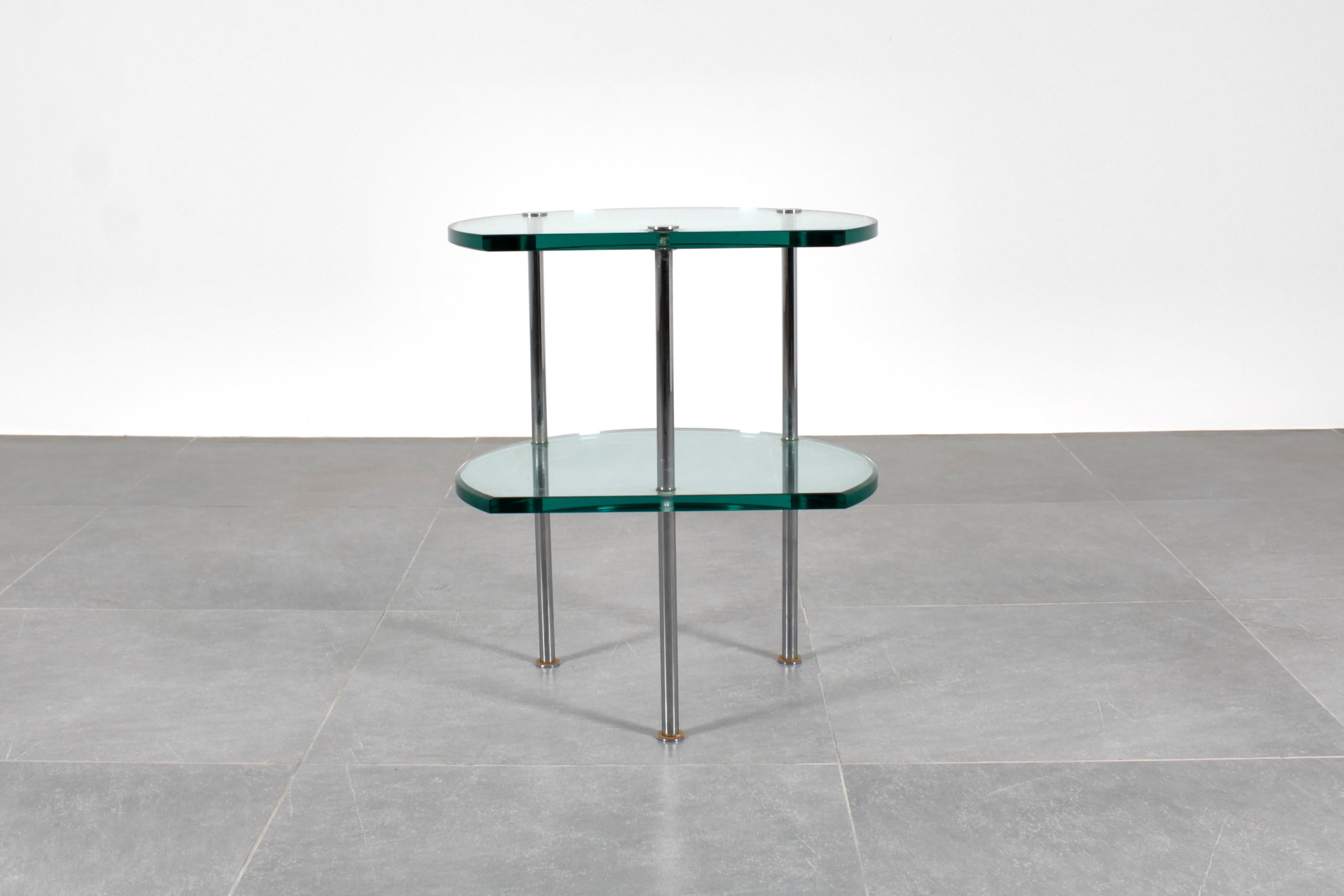Gallotti & Radice Style Double Shelf Thick Glass Side Table 60s Italy In Good Condition For Sale In Palermo, IT