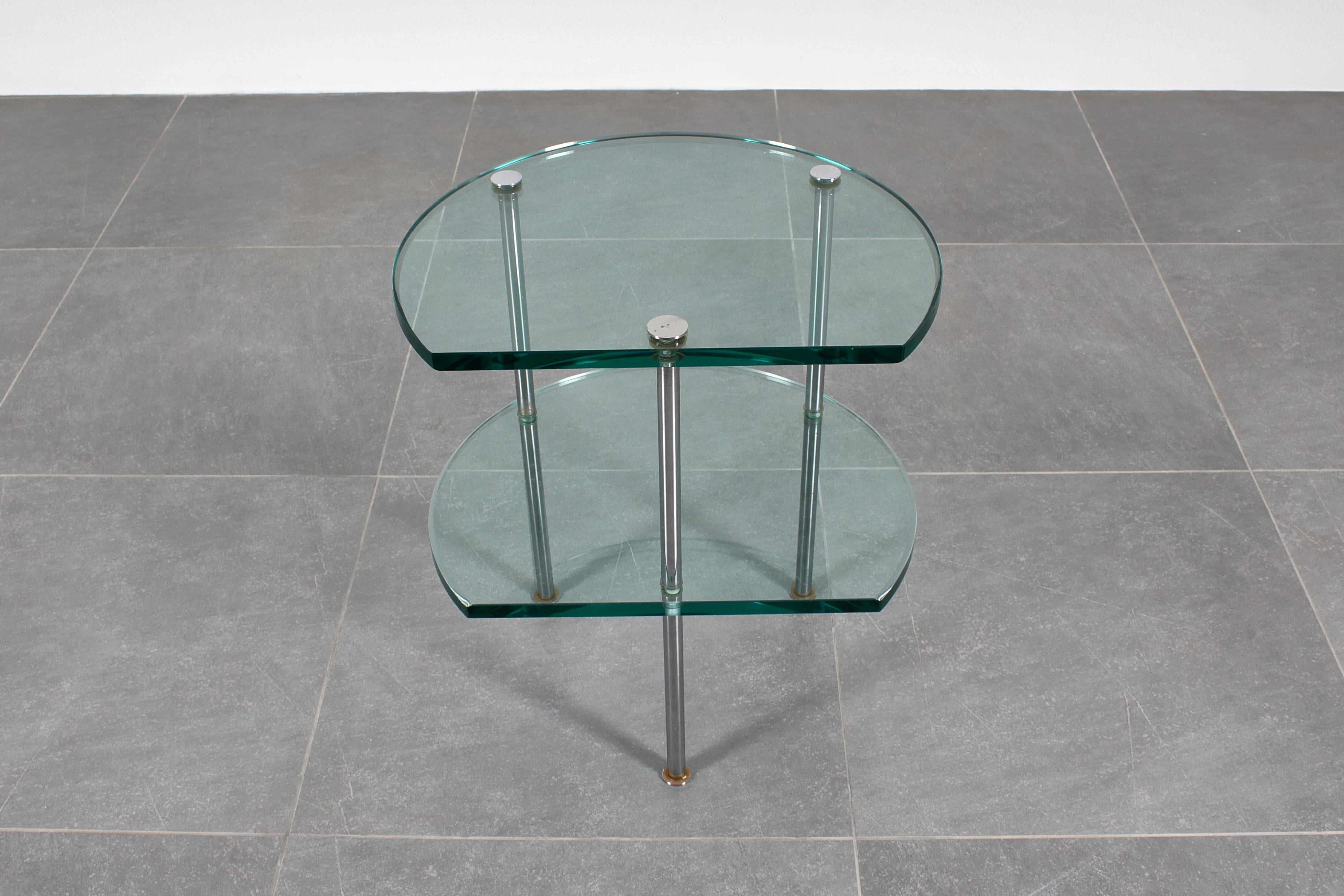 Mid-20th Century Gallotti & Radice Style Double Shelf Thick Glass Side Table 60s Italy For Sale
