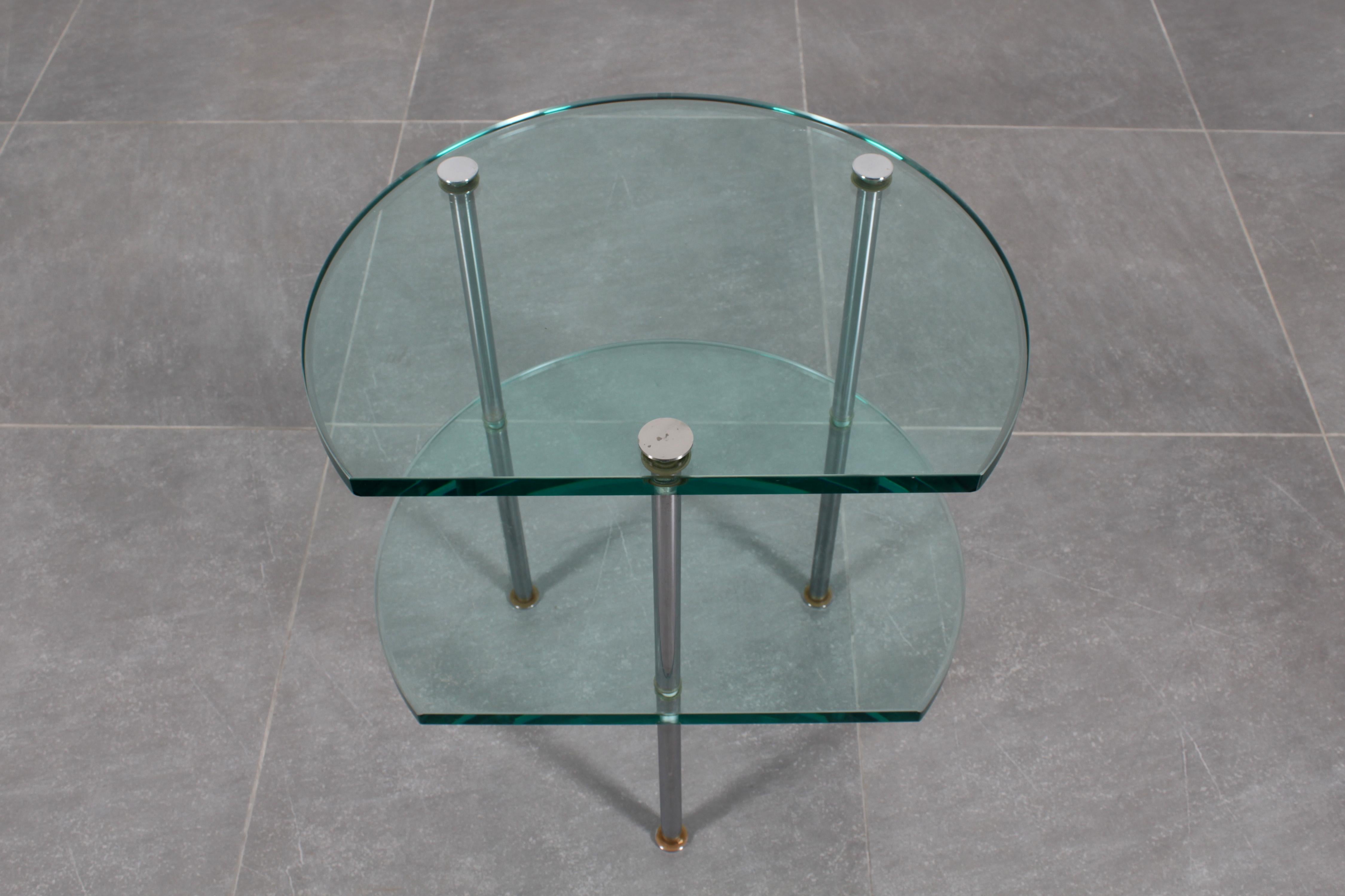 Gallotti & Radice Style Double Shelf Thick Glass Side Table 60s Italy For Sale 1