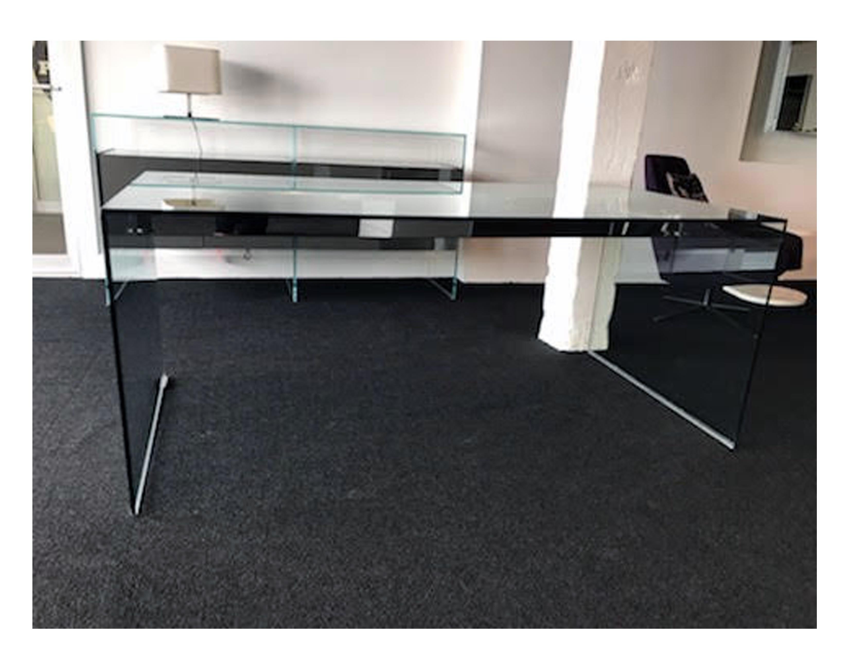 transparent glass desk