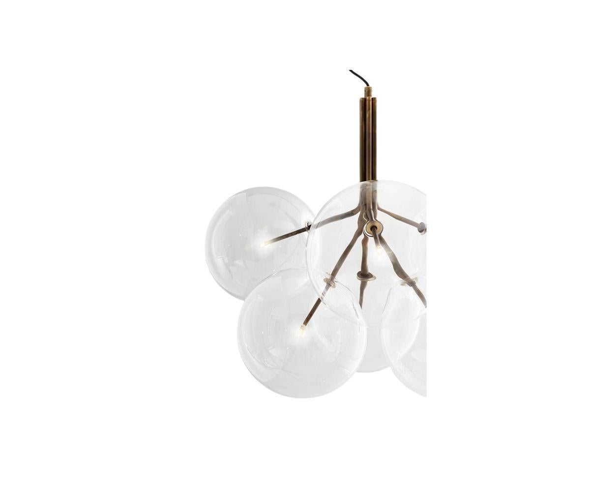 Gallotti&Radice Bolle Glass Pendant in Hand Burnished Brass In Excellent Condition For Sale In Boston, MA