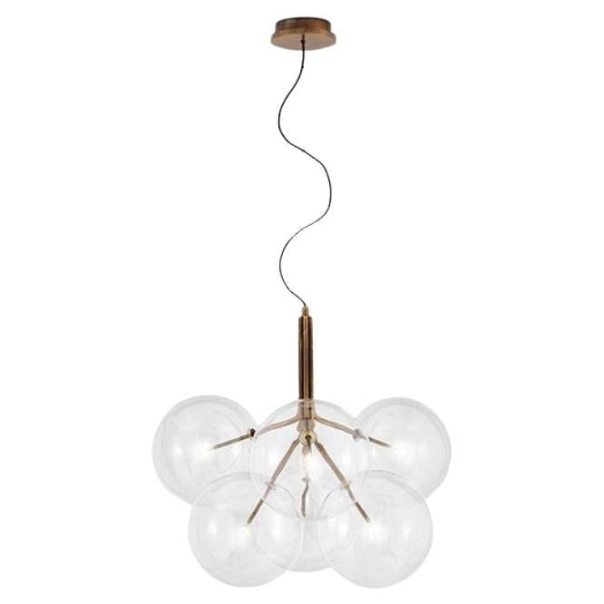 Gallotti&Radice Bolle-Glas-Pendelleuchte aus hand brüniertem Messing