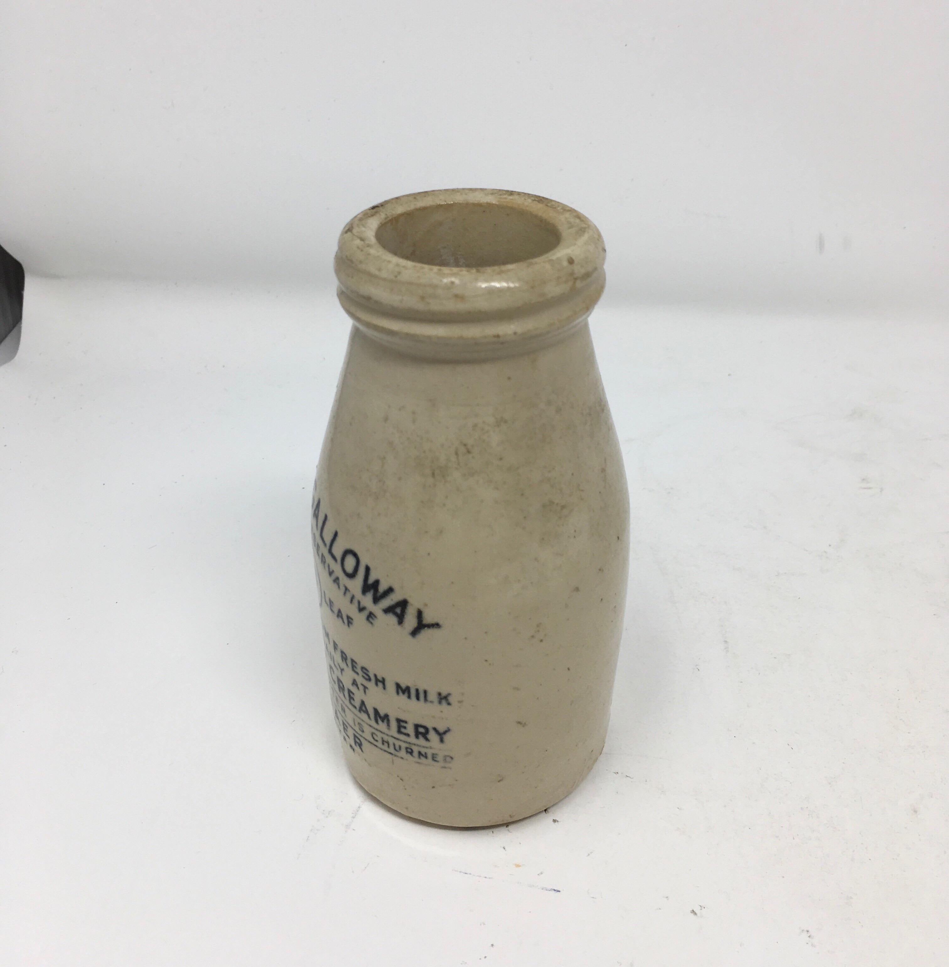 Found in England, this vintage Galloway preserved cream ironstone advertising jar from Scotland is in good clean condition. The decorative pot has transfer on the front in black lettering under the glaze and has the company's logo, Cream O'Galloway