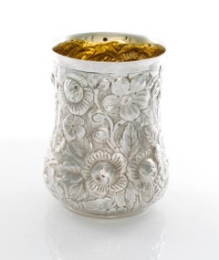 Galmer Sterling Mint Juleps in a Repoussé Pattern "Flowers" with a Gold Wash