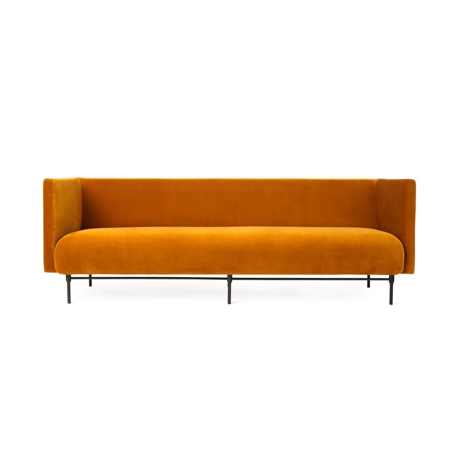 Galore 3 Seater Amber by Warm Nordic
Dimensions: D222 x W83 x H 76 cm
Material: Textile upholstery, Powder coated black steel legs, Wooden frame, foam, spring system.
Weight: 62 kg
Also available in different colours and finishes. Please contact