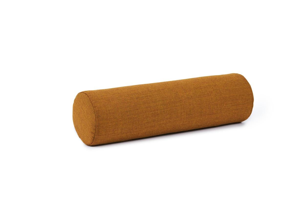 Galore cushion round dark ochre by Warm Nordic
Dimensions: D16 x H 46 cm
Material: Textile upholstery, Granulate and feathers filling.
Weight: 0.9 kg
Also available in different colours and finishes. 

An elegant bolster cushion, which matches