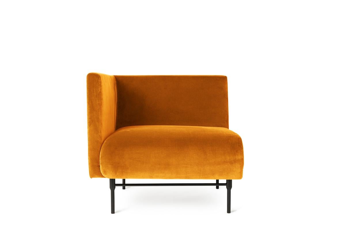 Galore Seater Module Left Amber by Warm Nordic
Dimensions: D82 x W83 x H 76 cm
Material: Textile upholstery, Powder coated black steel legs, Wooden frame, foam, spring system.
Weight: 31 kg
Also available in different colours and finishes.