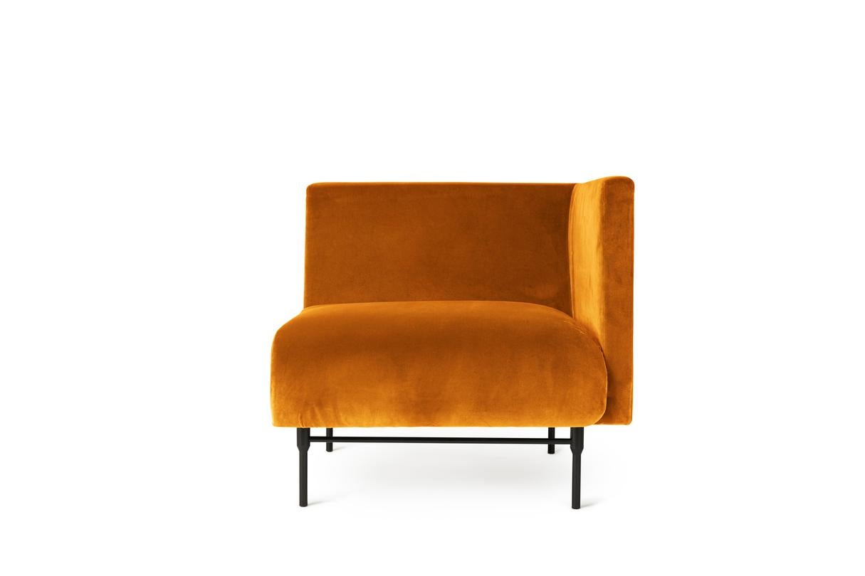 Galore Seater Module Right Amber by Warm Nordic
Dimensions: D82 x W83 x H 76 cm
Material: Textile upholstery, Powder coated black steel legs, Wooden frame, foam, spring system.
Weight: 31 kg
Also available in different colours and finishes.