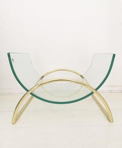 Porte-revues italien exclusif en laiton et verre Galotti and Radice, 1970