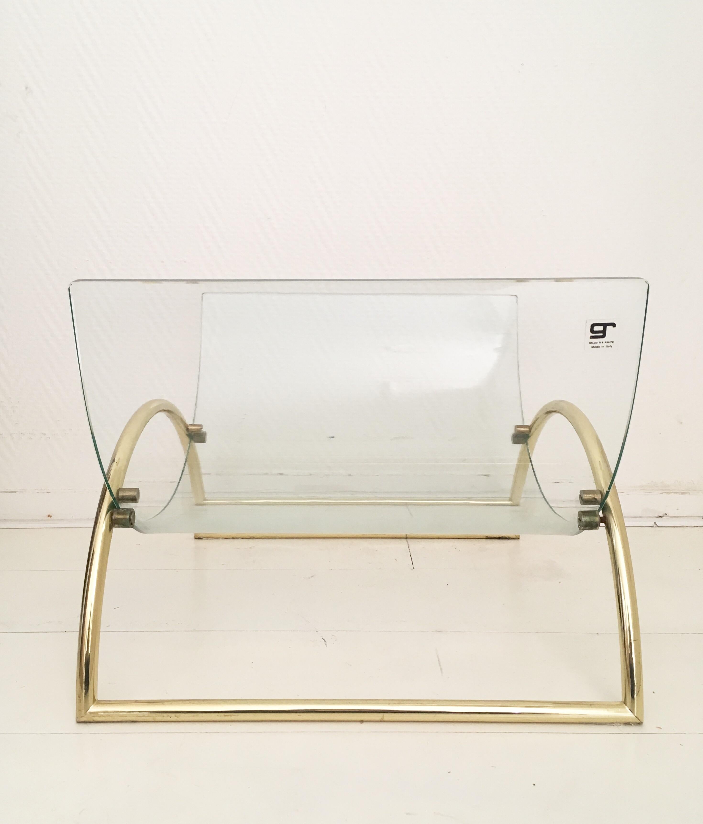 Late 20th Century Galotti and Radice Exclusive Italian, Brass and Glass Magazineholder, 1970s For Sale