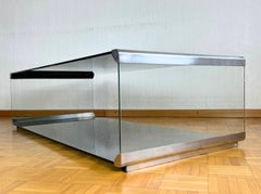 Tavolino da caffè grande a 2 livelli in vetro e acciaio di Galotti & Radice