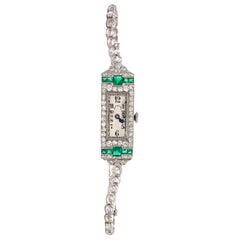 Galt & Bro. Platinum Diamond and Emerald Watch with Patek Philippe Movement