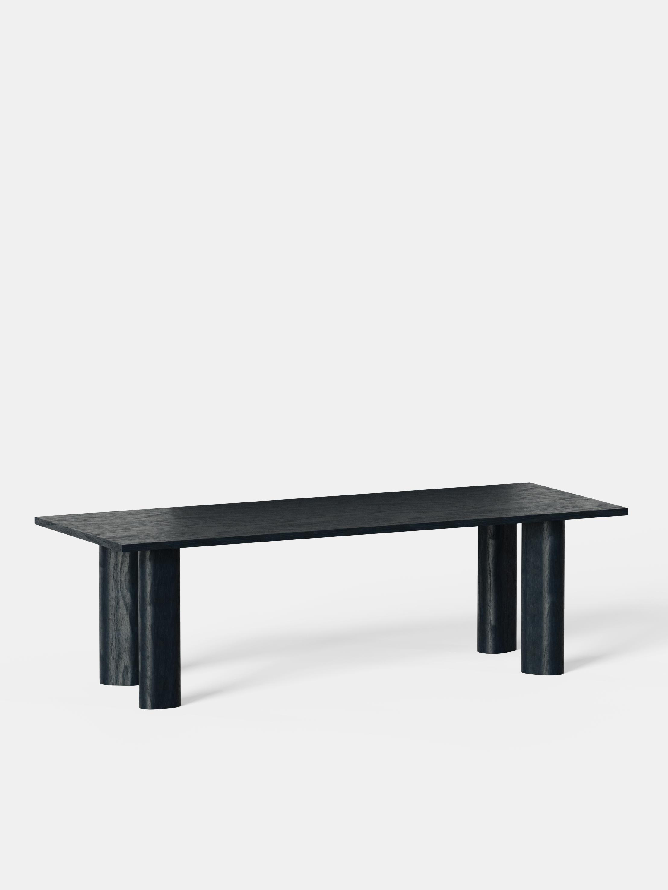 Galta Forte 240 Black Oak Dining Table by Kann Design
Dimensions: D 90 x W 240 x H 72 cm.
Materials: Black lacquered oak.

The Galta Forte dining table takes the signature shape of the Galta collection legs and accentuates it. Its proportions are