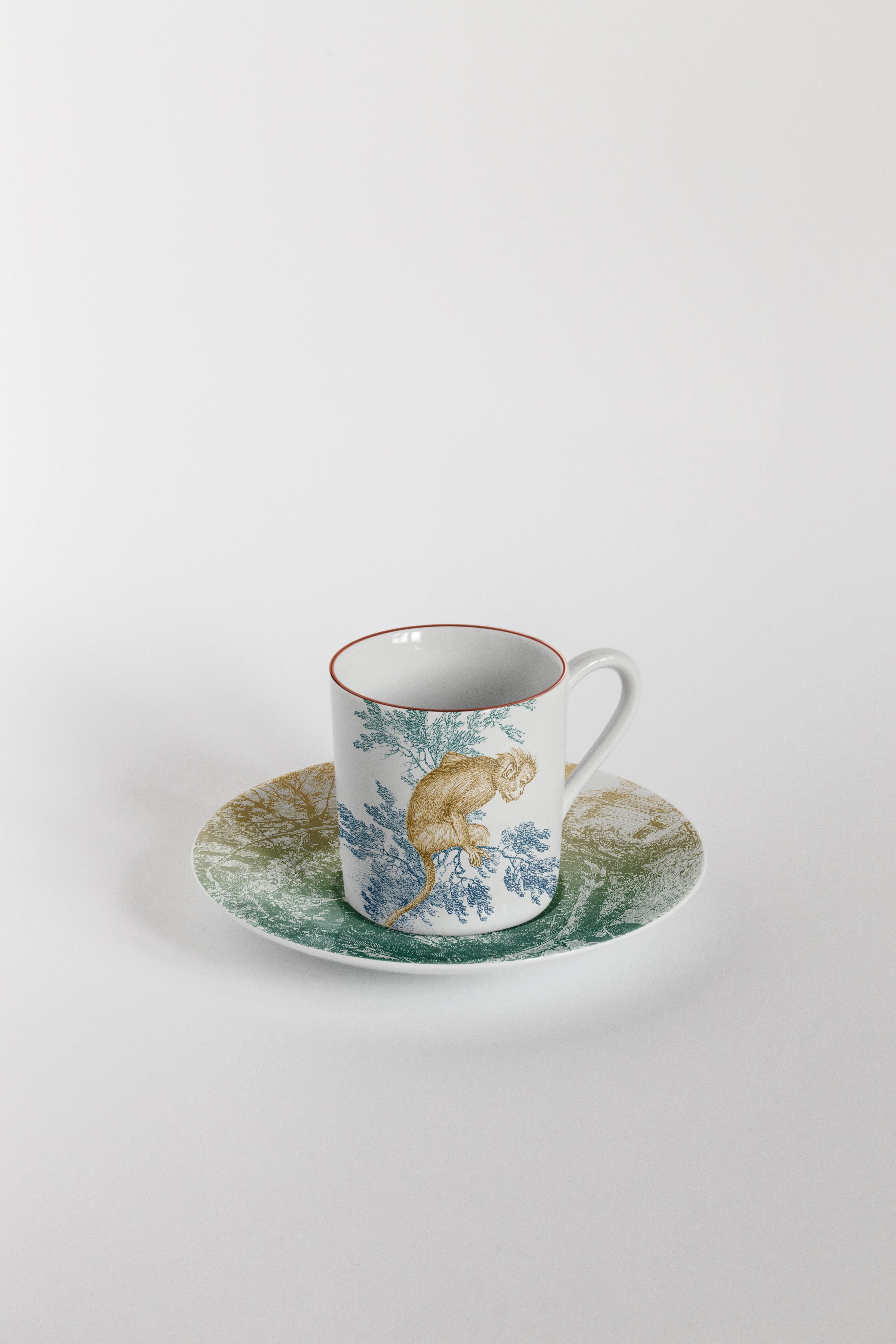 Galtaji, Coffee Set with Six Contemporary Porcelains with Decorative Design In New Condition For Sale In Milano, Lombardia