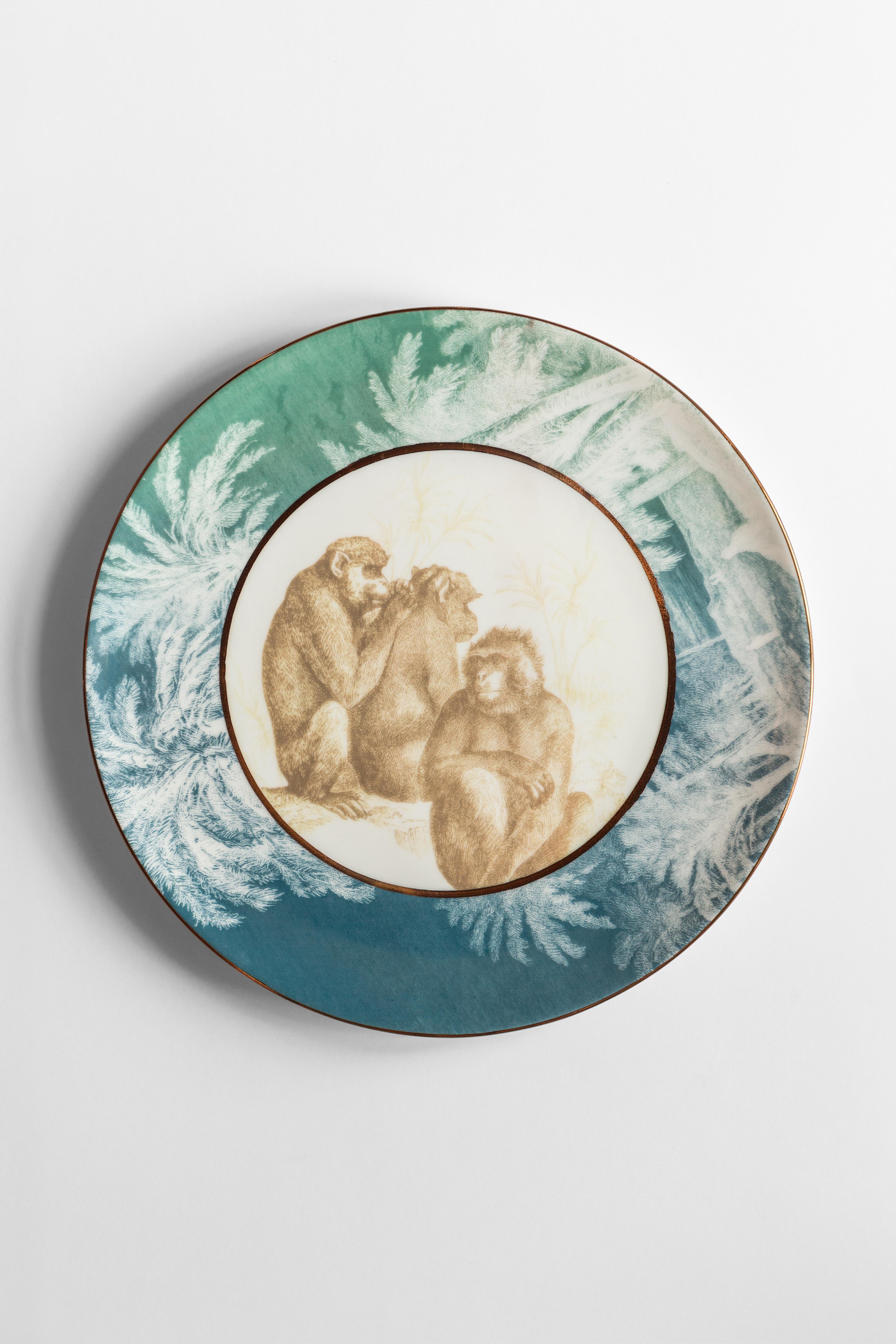 Galtaji, Six Contemporary Porcelain Dinner Plates with Decorative Design In New Condition For Sale In Milano, Lombardia