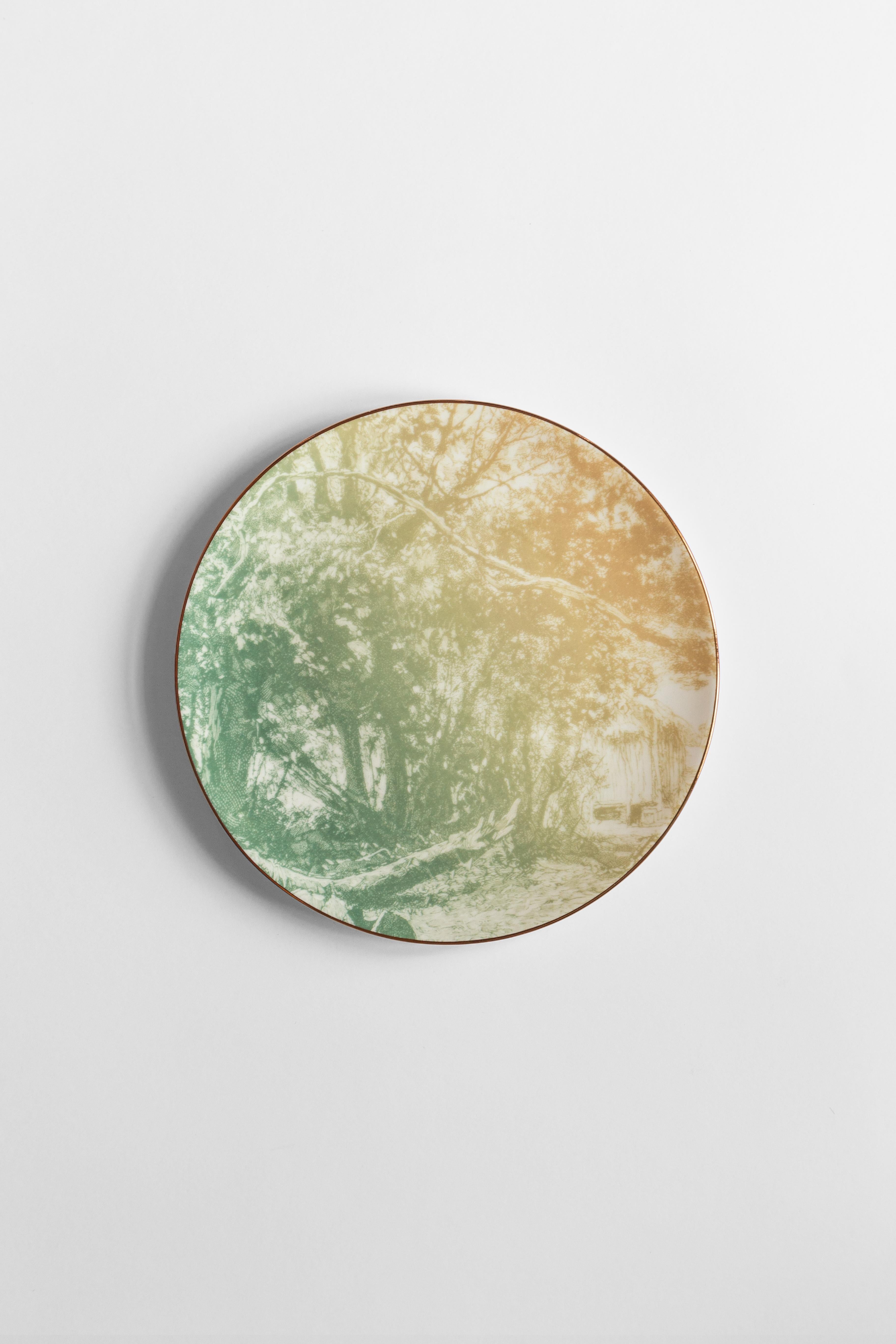 Galtaji, Six Contemporary Porcelain Dessert Plates with Decorative Design For Sale 1