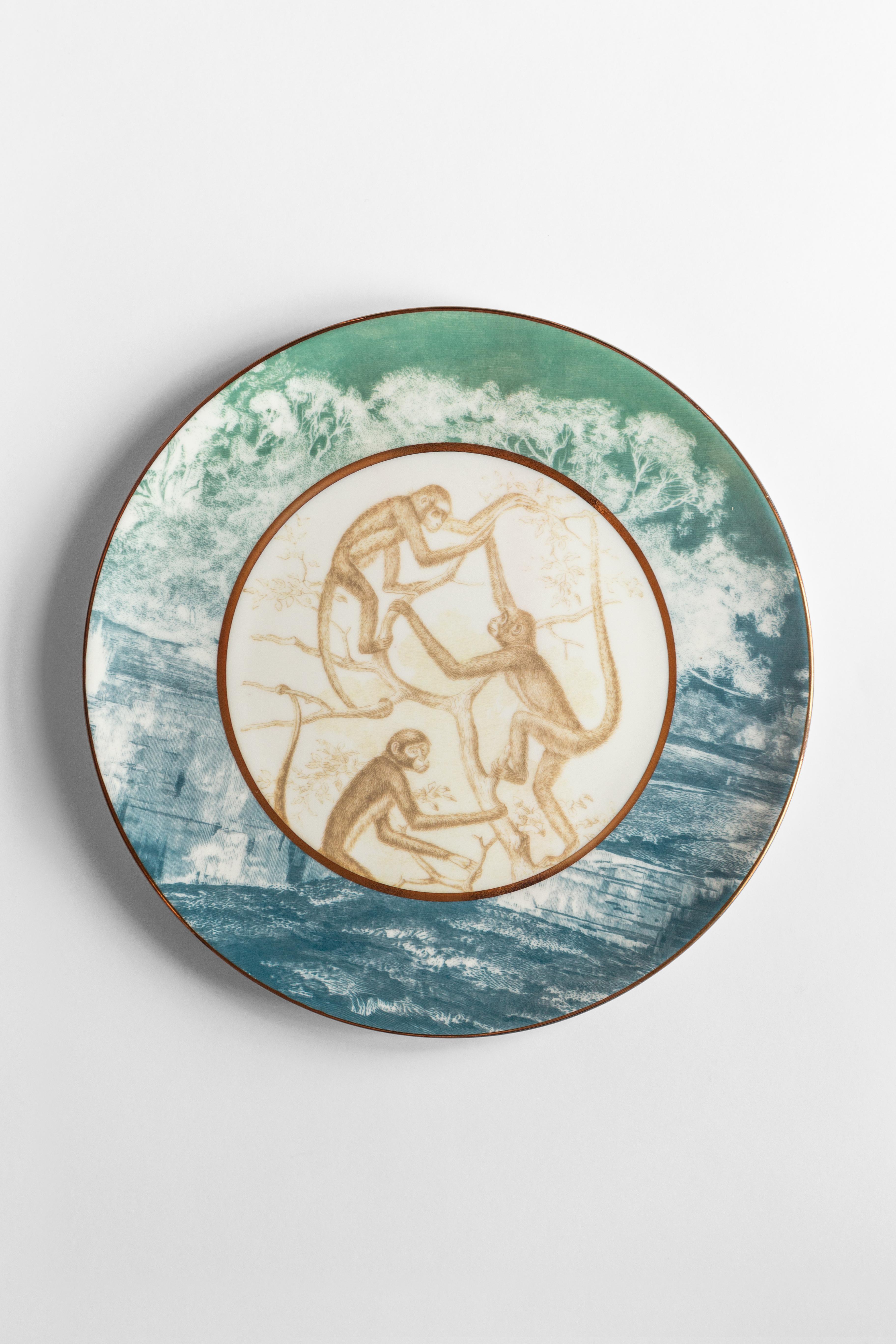 Porcelaine Galtaji, Six assiettes plates contemporaines en porcelaine avec design décoratif en vente