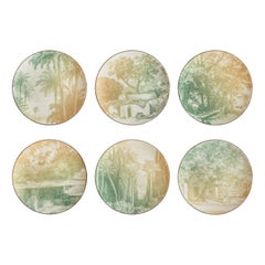 Galtaji, Six Contemporary Porcelain Dessert Plates with Decorative Design