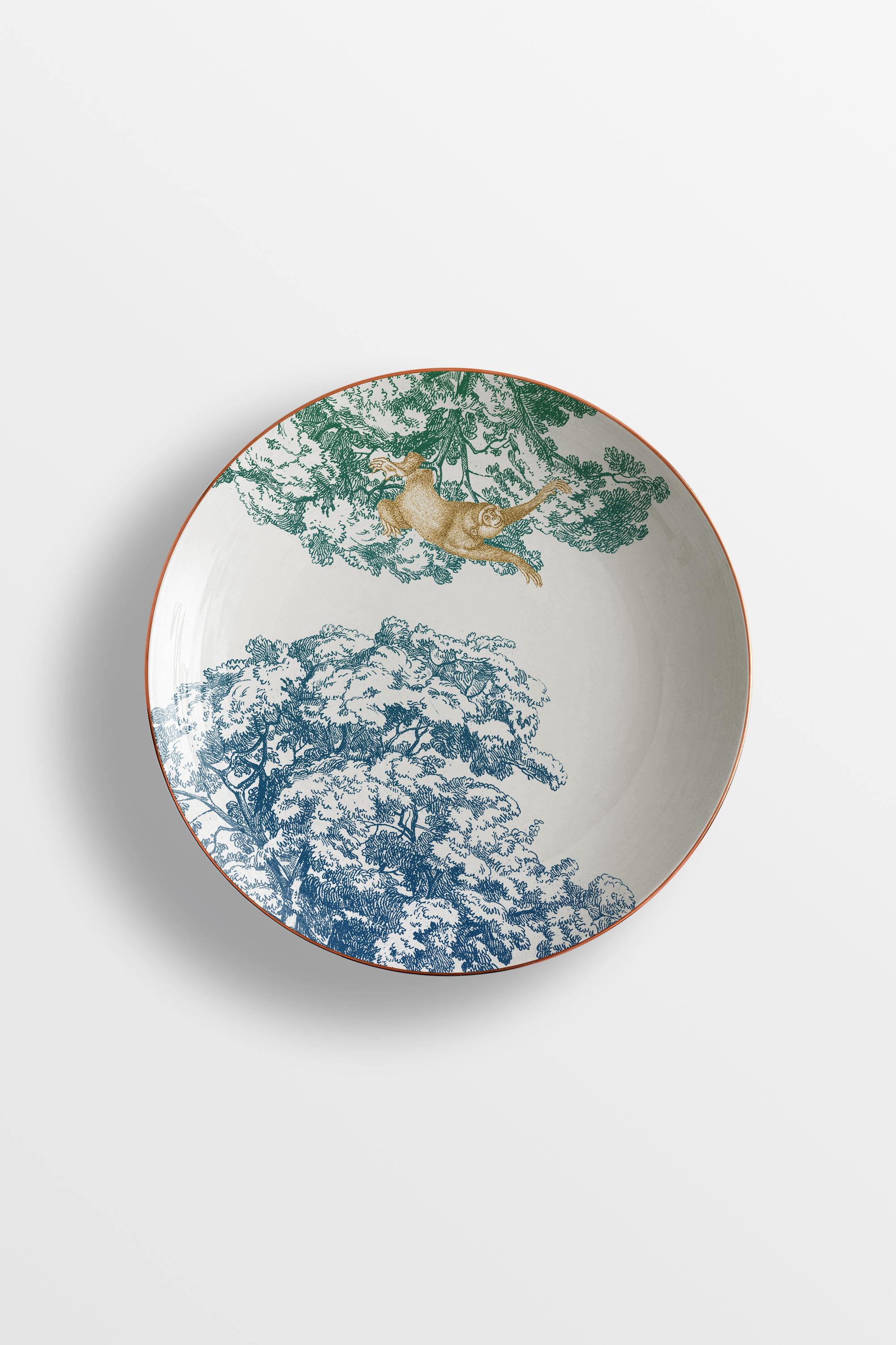 Galtaji, Six Contemporary Porcelain Soup Plates with Decorative Design In New Condition For Sale In Milano, Lombardia