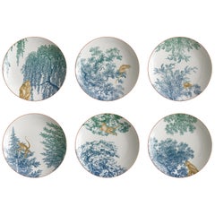 Galtaji, six assiettes creuses contemporaines en porcelaine avec design décoratif