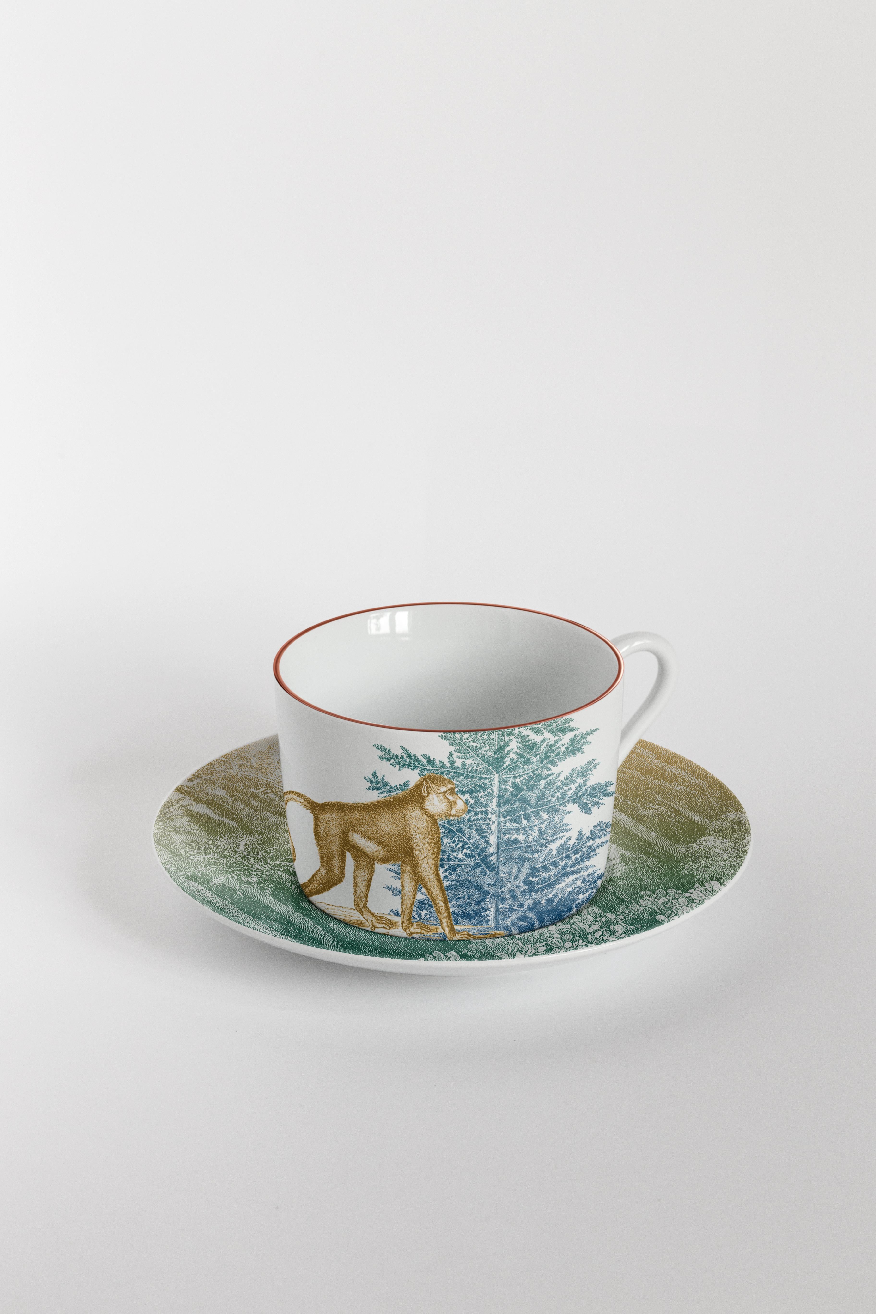 Galtaji:: Teeservice mit sechs zeitgenössischen Porzellanen mit dekorativem Design im Angebot 1