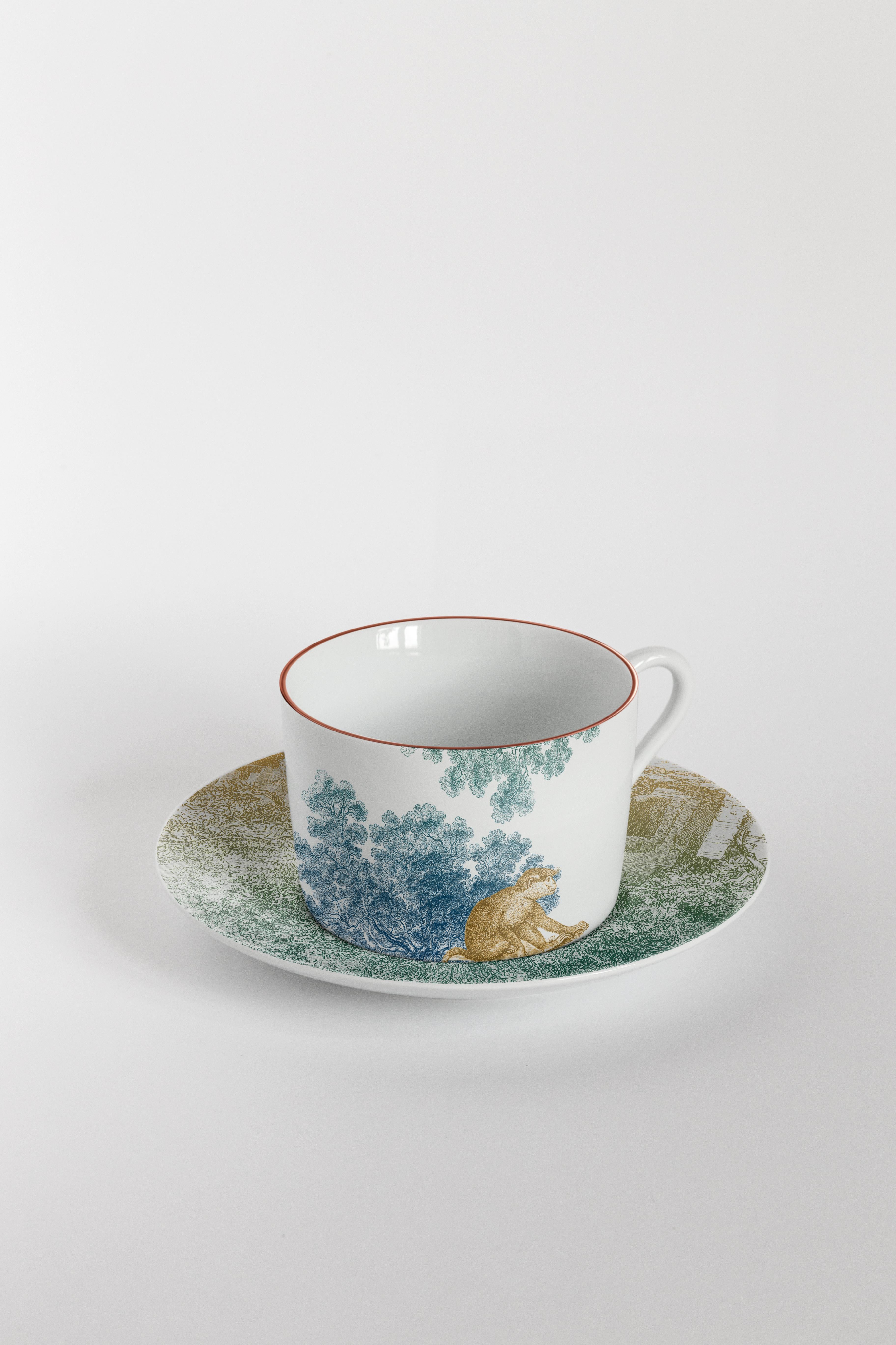 Galtaji:: Teeservice mit sechs zeitgenössischen Porzellanen mit dekorativem Design im Angebot 2