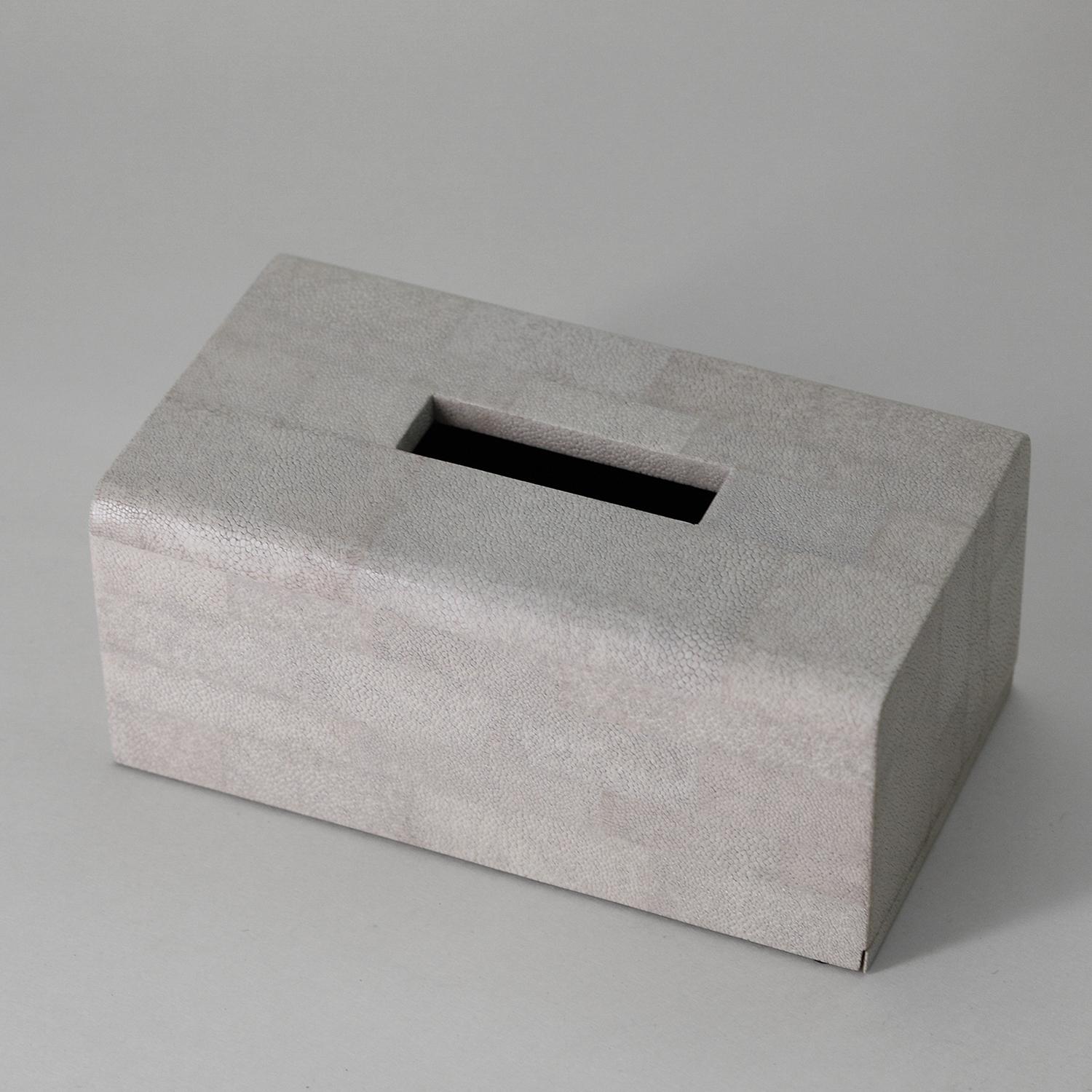 Woodwork Galuchat Shagreen Long Tissue Box in Parallel Line by Alexander Lamont For Sale