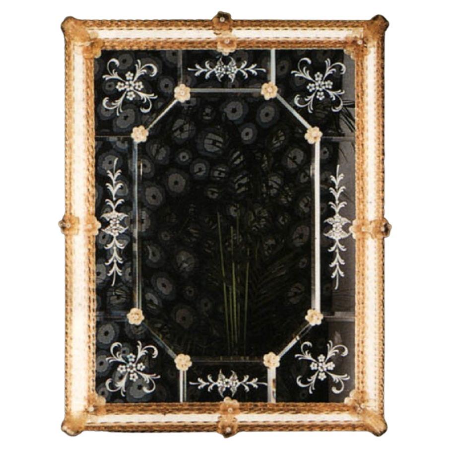 „Galuppi“-Spiegel aus Muranoglas im venezianischen Stil, handgefertigt in Italien