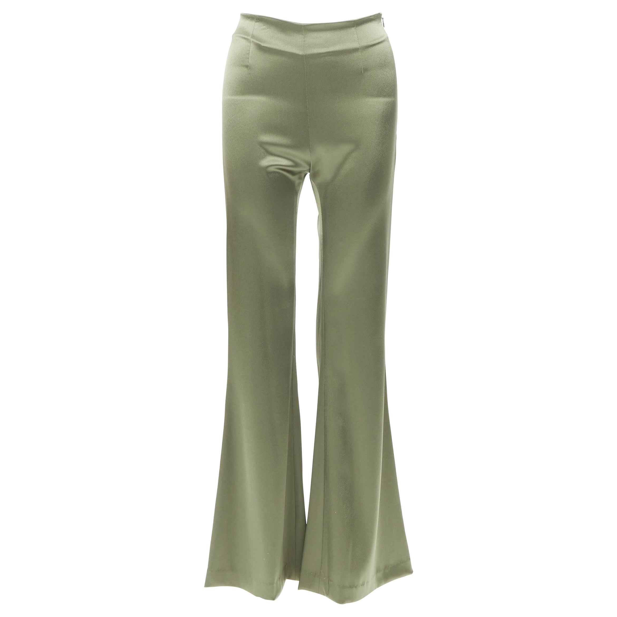 GALVAN 100% silk green flared wide leg trousers pants FR34 US2 XS