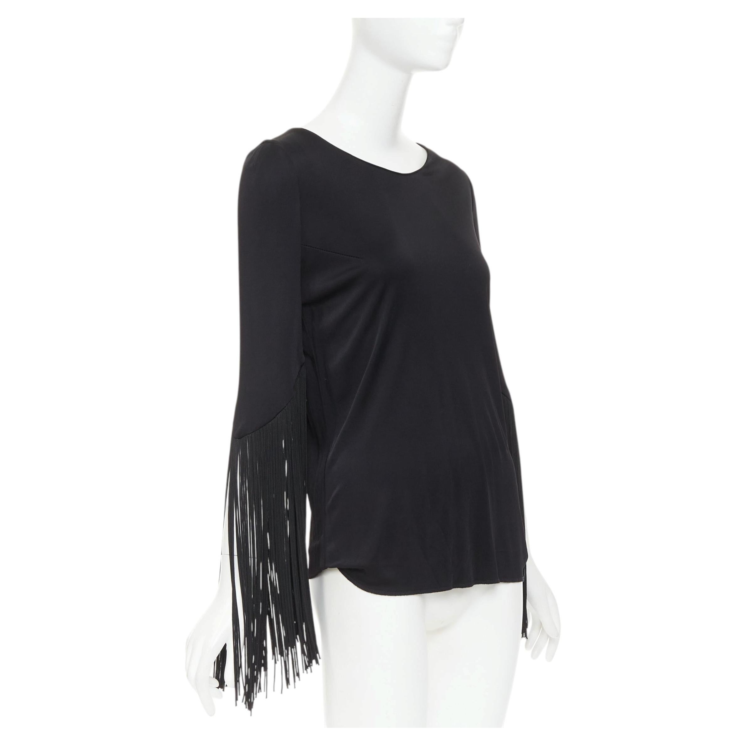 GALVAN 2018 Vesper black viscose fringe roped half sleeve bateau neck top FR40 S For Sale