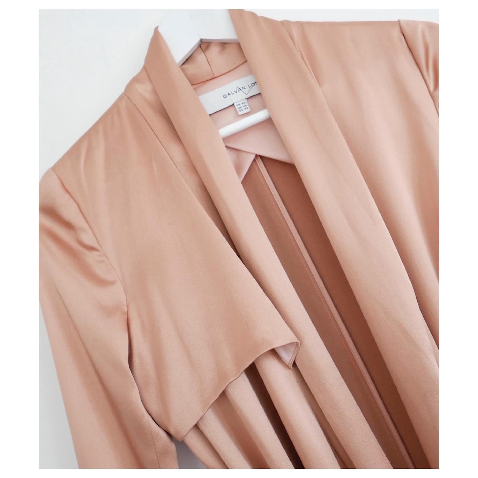 Women's Galvan Blush Pink Silk Satin Trench Coat For Sale