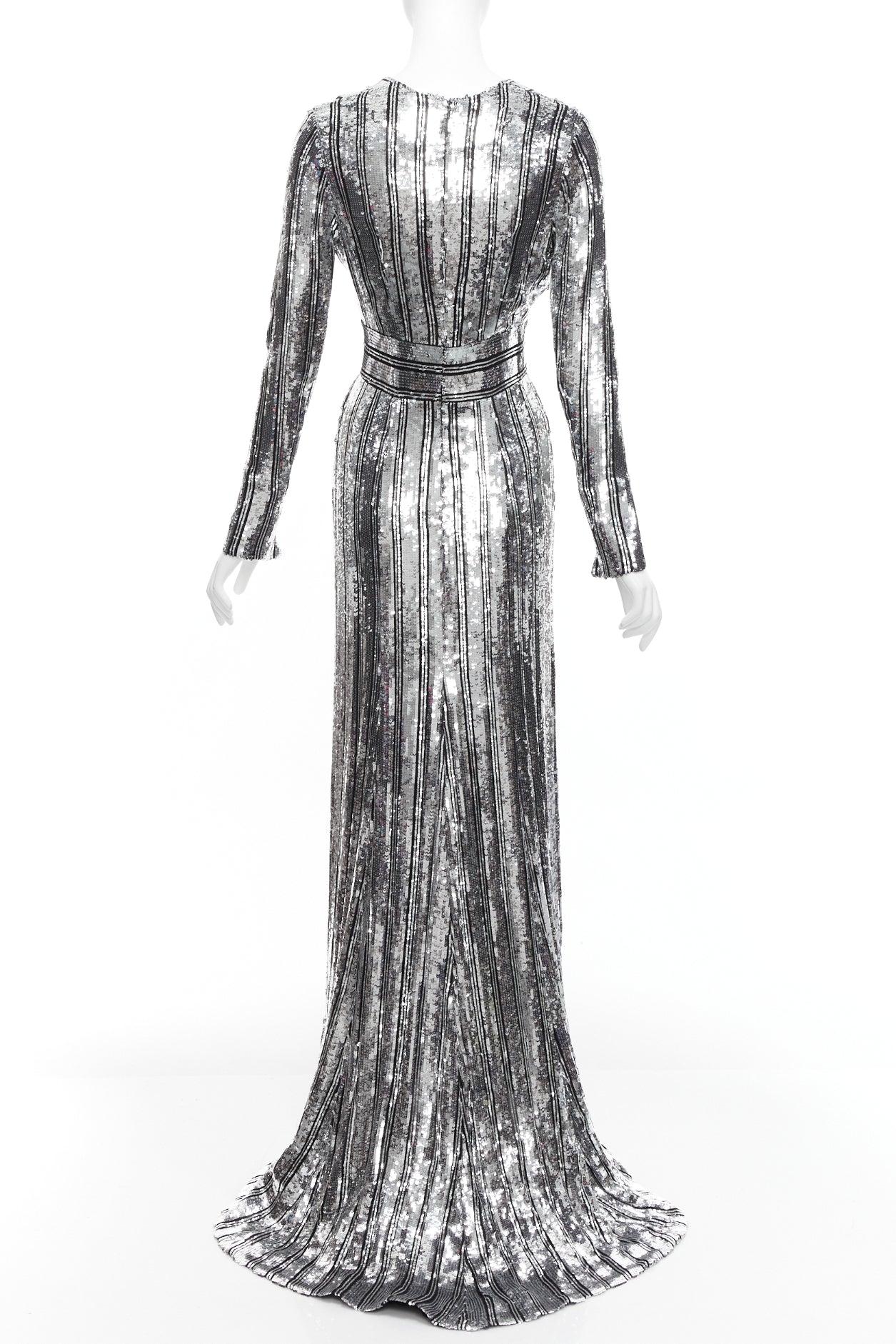 GALVAN LONDON 1616 Stardust silver black sequin deep V slit sleeve gown IT36 XXS In Excellent Condition In Hong Kong, NT