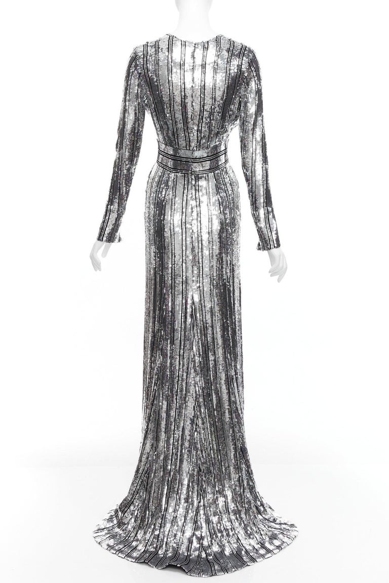 galvan silver sequin dress GALVAN Kite Sequined Cutout Long Dress Galvan