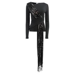 Galvan London Camiseta asimétrica de manga larga con fajín de lentejuelas negras NWT