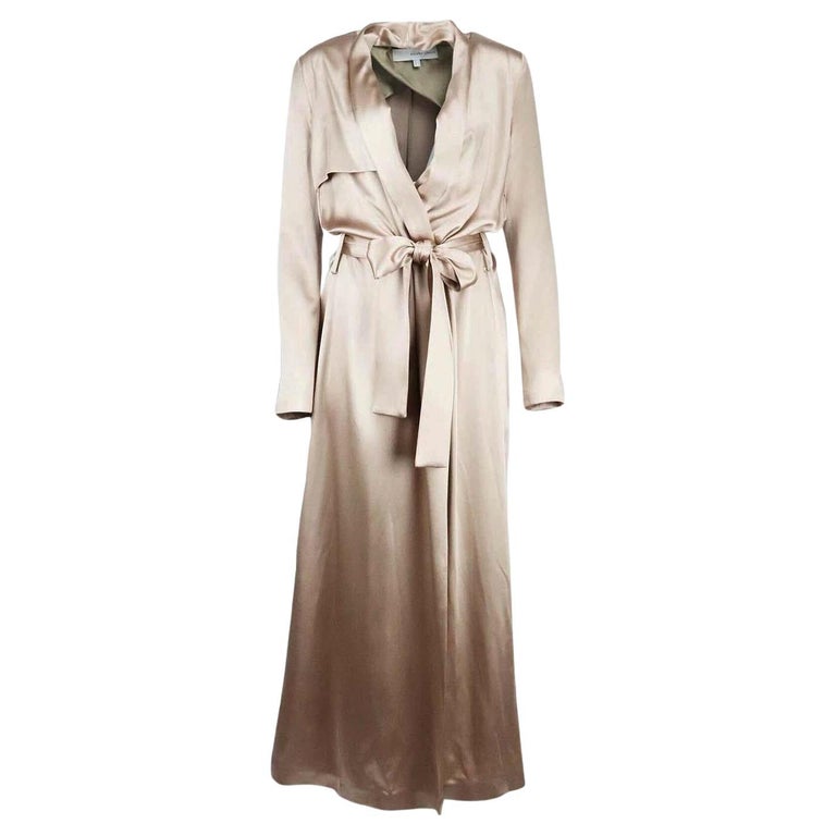 Galvan London Belted Silk Satin Trench Coat Large For Sale at 1stDibs