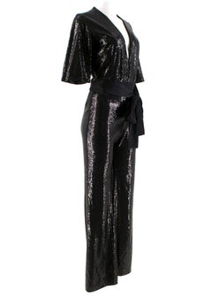 Galvan London Black Sequined Waist-Tie Jumpsuit Size 8