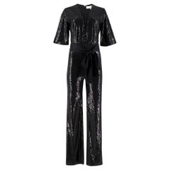 Galvan London Black Sequined Waist-Tie Jumpsuit Size 8