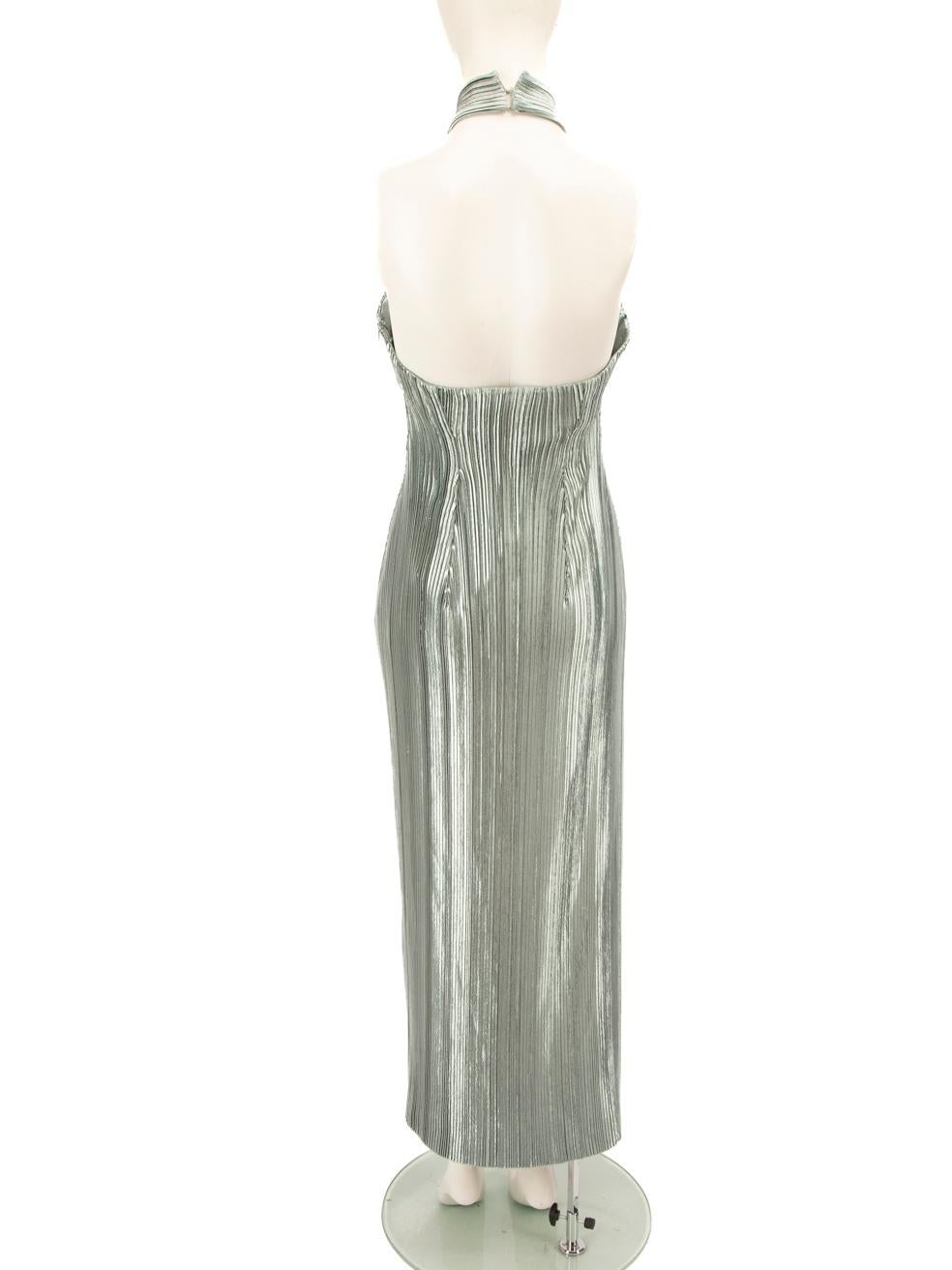Gray Galvan London Green Metallic Pleated Dress Size S