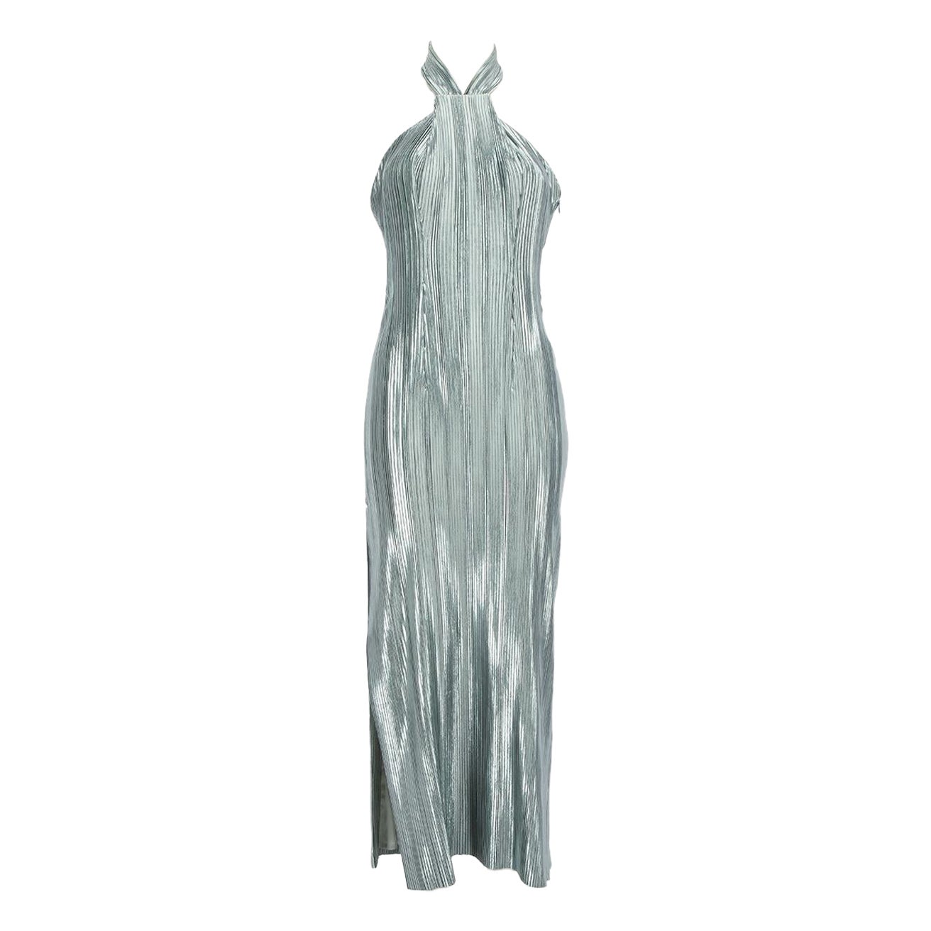 Galvan London Green Metallic Pleated Dress Size S