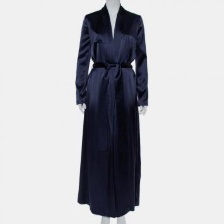 Galvan London Midnight Blue Satin Belted Trench Coat S For Sale 5