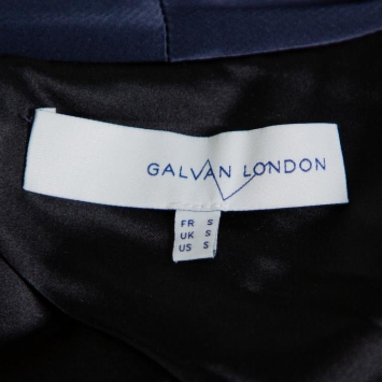 Women's Galvan London Midnight Blue Satin Belted Trench Coat S For Sale