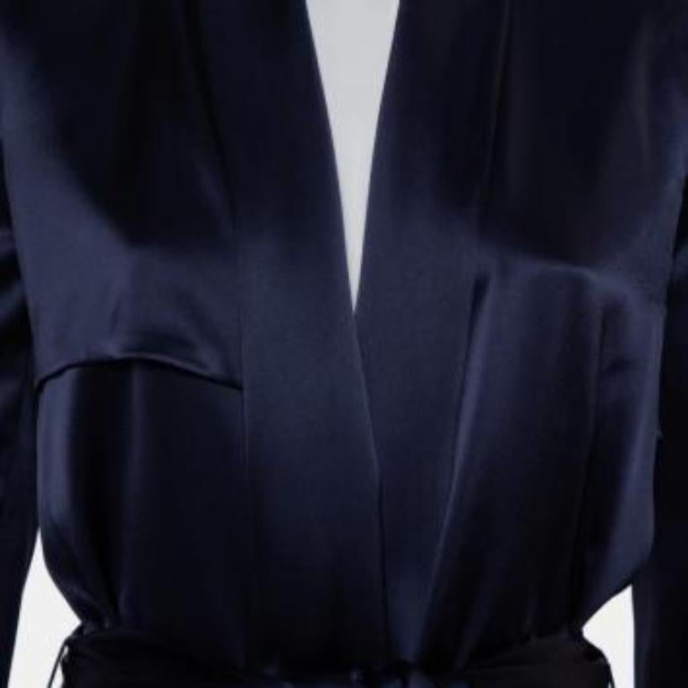 Galvan London Midnight Blue Satin Belted Trench Coat S For Sale 2