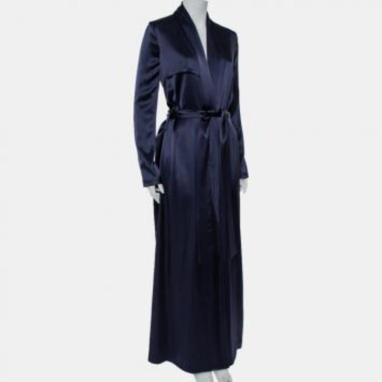 Galvan London Midnight Blue Satin Belted Trench Coat S For Sale 3