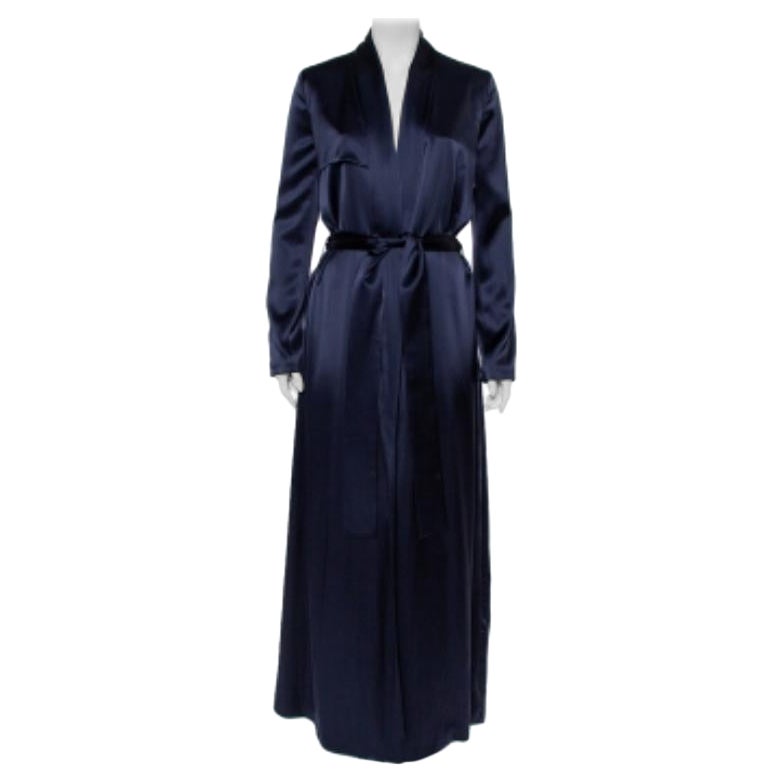 Galvan London Midnight Blue Satin Belted Trench Coat S